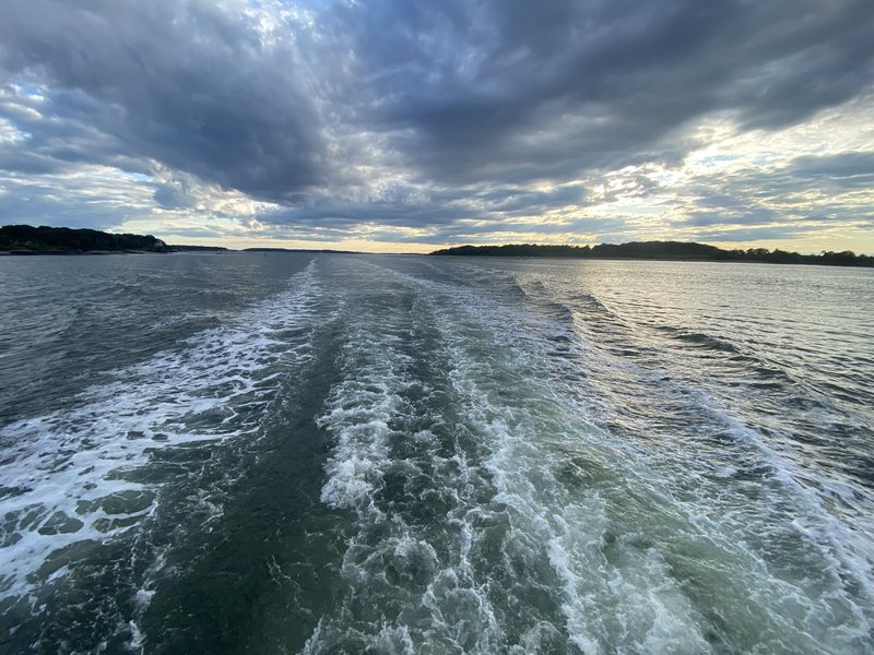 The wake of a ferry boat.