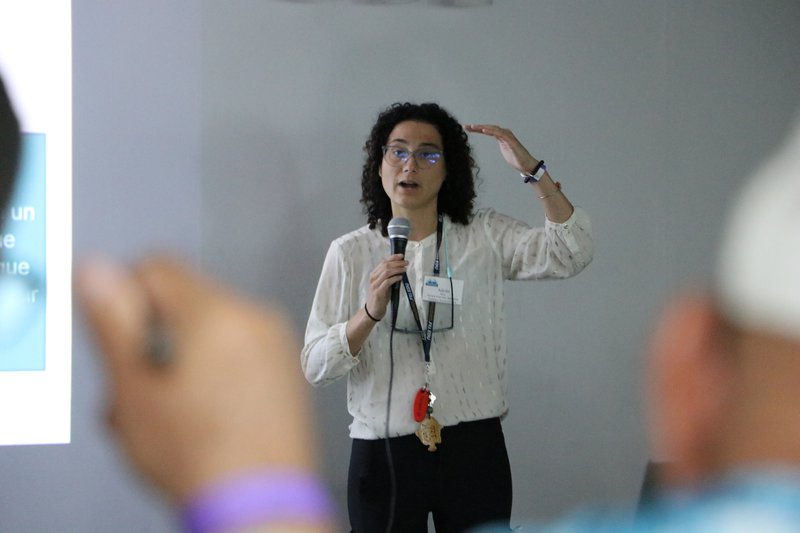 A woman is giving a presentation.