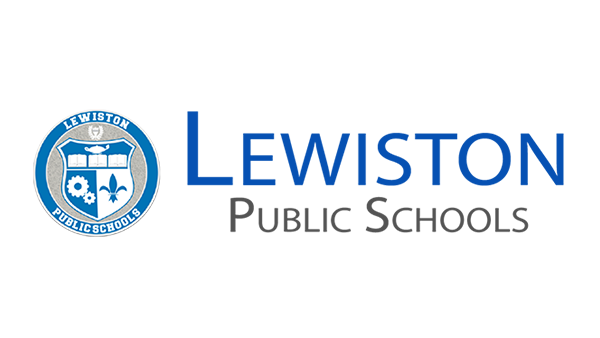 This is a logo for Lewiston Public Schools. "Lewiston" is in blue, "Public Schools" is in dark grey. An LPS seal is on the left.