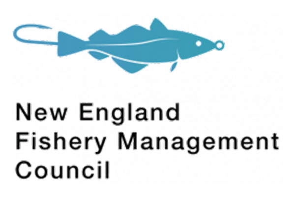 NEFMC logo with a teal fish on a hook.