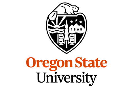 The logo for Oregon State University is black and orange.