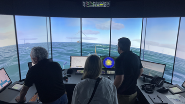 People are gathered in an observation platform above the ocean.