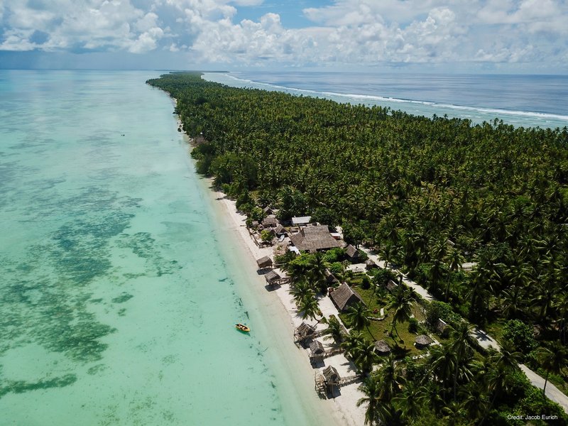This is an aerial shot of a tropical looking coastline.