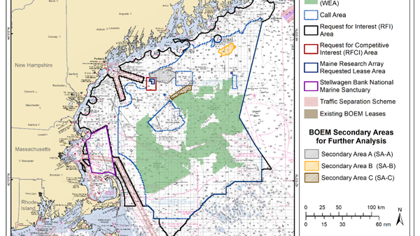 chart displaying boem's draft wind energy area