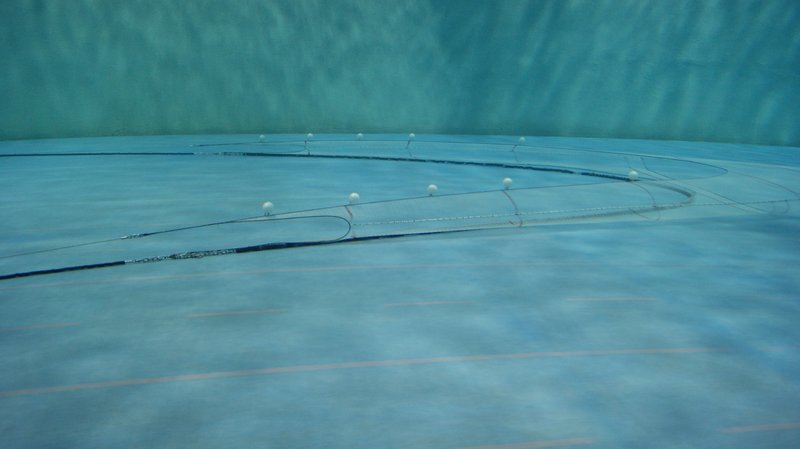 A net is being tested in a flume tank.