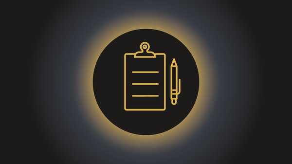 this is a graphic of a solar eclipse with a clipboard and pencil icon inside.