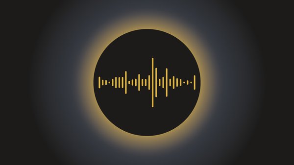 This is a graphic of a solar eclipse with sound wave icons inside.